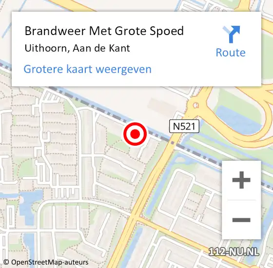 Locatie op kaart van de 112 melding: Brandweer Met Grote Spoed Naar Uithoorn, Aan de Kant op 11 april 2022 13:56