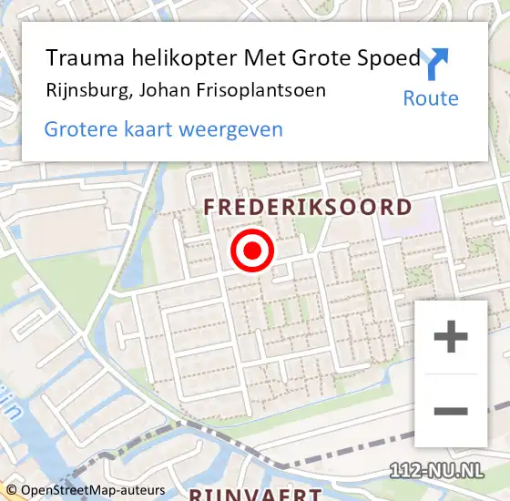 Locatie op kaart van de 112 melding: Trauma helikopter Met Grote Spoed Naar Rijnsburg, Johan Frisoplantsoen op 11 april 2022 14:12