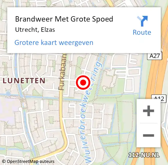 Locatie op kaart van de 112 melding: Brandweer Met Grote Spoed Naar Utrecht, Elzas op 11 april 2022 14:33