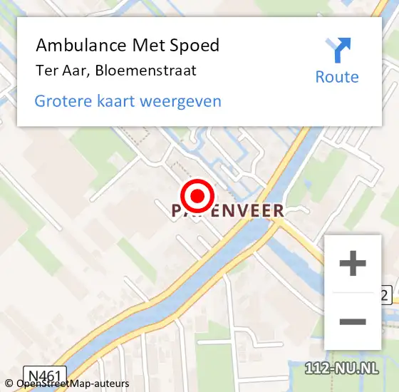 Locatie op kaart van de 112 melding: Ambulance Met Spoed Naar Ter Aar, Bloemenstraat op 11 april 2022 14:36