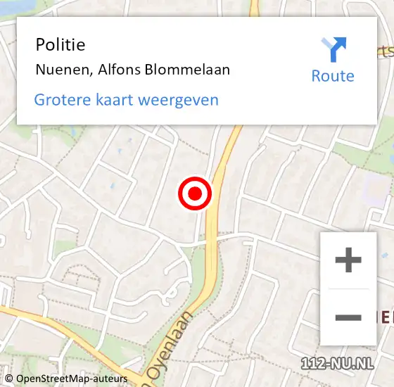 Locatie op kaart van de 112 melding: Politie Nuenen, Alfons Blommelaan op 11 april 2022 14:46