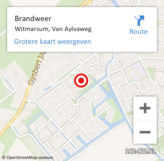 Locatie op kaart van de 112 melding: Brandweer Witmarsum, Van Aylvaweg op 14 juli 2014 07:46