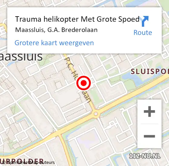 Locatie op kaart van de 112 melding: Trauma helikopter Met Grote Spoed Naar Maassluis, G.A. Brederolaan op 11 april 2022 14:57