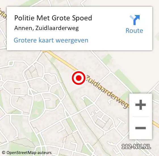 Locatie op kaart van de 112 melding: Politie Met Grote Spoed Naar Annen, Zuidlaarderweg op 11 april 2022 15:06