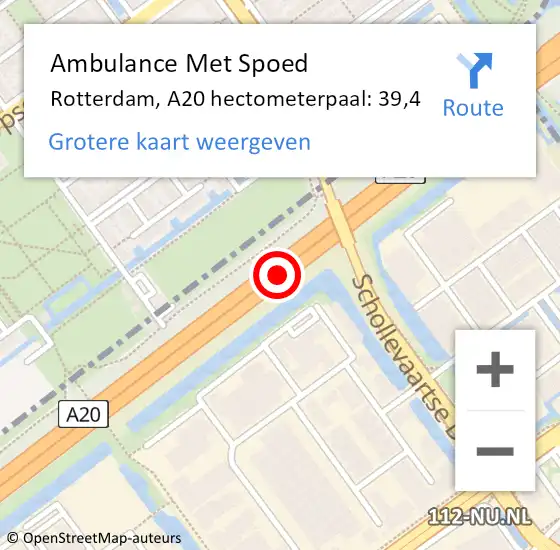 Locatie op kaart van de 112 melding: Ambulance Met Spoed Naar Rotterdam, A20 hectometerpaal: 39,4 op 11 april 2022 15:09