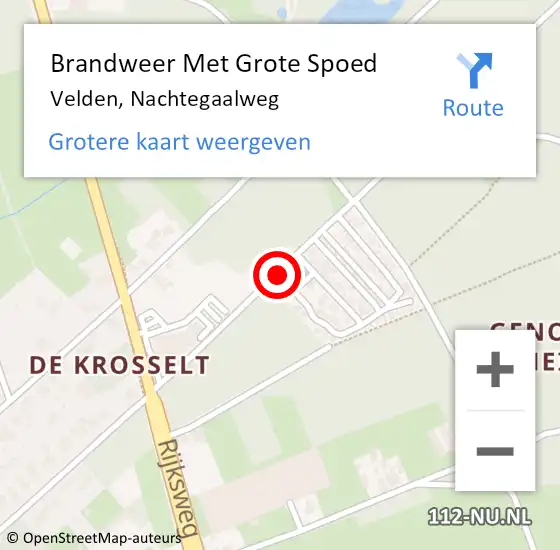 Locatie op kaart van de 112 melding: Brandweer Met Grote Spoed Naar Velden, Nachtegaalweg op 11 april 2022 15:18