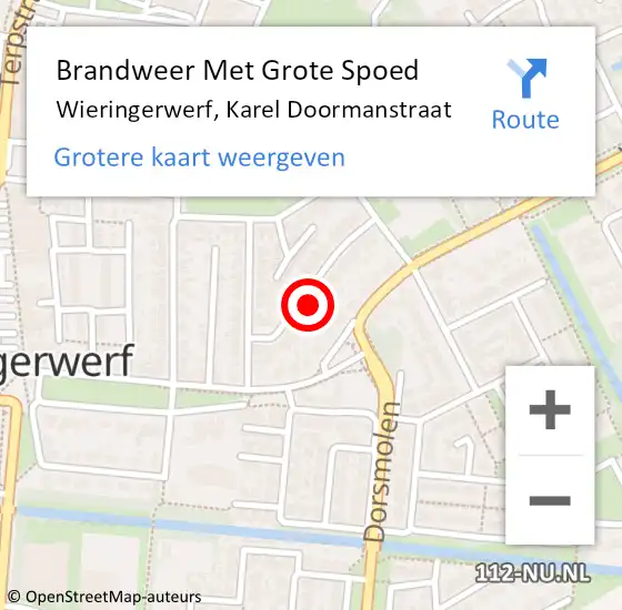 Locatie op kaart van de 112 melding: Brandweer Met Grote Spoed Naar Wieringerwerf, Karel Doormanstraat op 11 april 2022 15:34