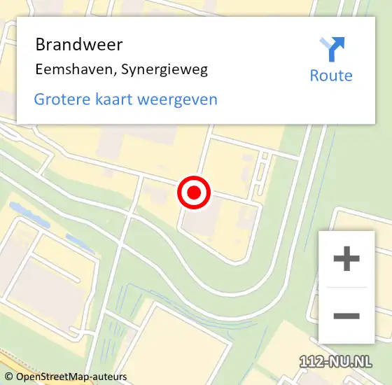 Locatie op kaart van de 112 melding: Brandweer Eemshaven, Synergieweg op 11 april 2022 15:44