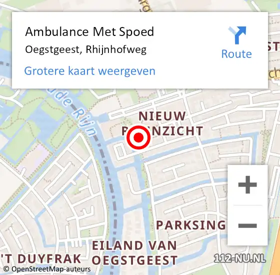 Locatie op kaart van de 112 melding: Ambulance Met Spoed Naar Oegstgeest, Rhijnhofweg op 11 april 2022 16:01