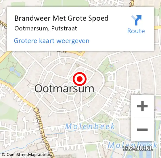 Locatie op kaart van de 112 melding: Brandweer Met Grote Spoed Naar Ootmarsum, Putstraat op 11 april 2022 16:02