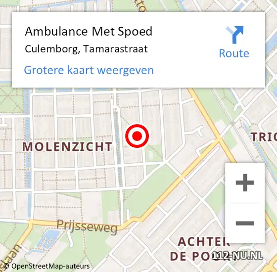 Locatie op kaart van de 112 melding: Ambulance Met Spoed Naar Culemborg, Tamarastraat op 11 april 2022 16:03