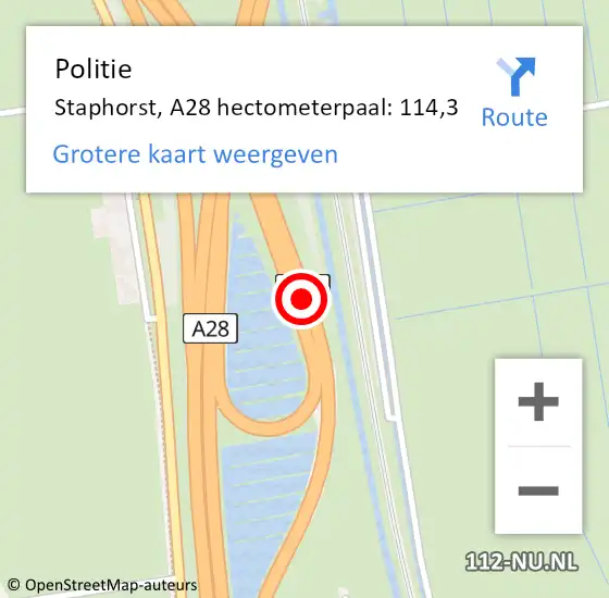 Locatie op kaart van de 112 melding: Politie Staphorst, A28 hectometerpaal: 114,3 op 11 april 2022 16:10