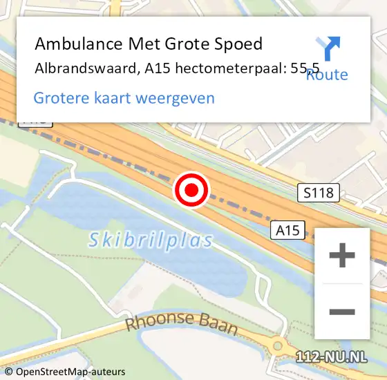 Locatie op kaart van de 112 melding: Ambulance Met Grote Spoed Naar Barendrecht, A15 hectometerpaal: 55,5 op 11 april 2022 16:33