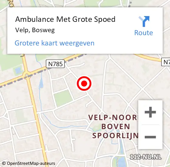 Locatie op kaart van de 112 melding: Ambulance Met Grote Spoed Naar Velp, Bosweg op 11 april 2022 16:36