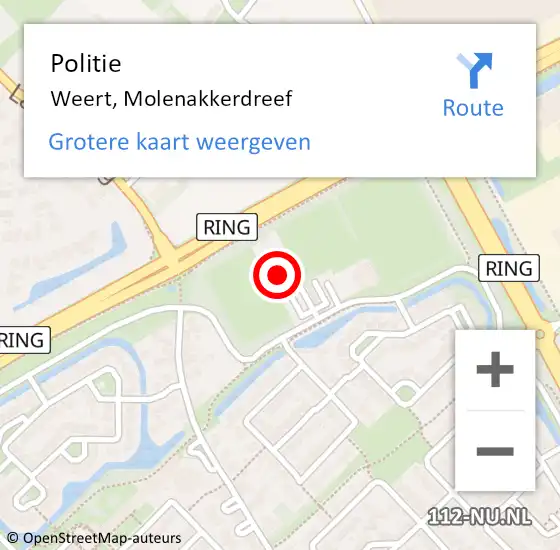 Locatie op kaart van de 112 melding: Politie Weert, Molenakkerdreef op 11 april 2022 16:39