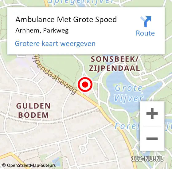 Locatie op kaart van de 112 melding: Ambulance Met Grote Spoed Naar Arnhem, Parkweg op 11 april 2022 16:44
