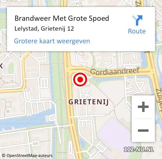 Locatie op kaart van de 112 melding: Brandweer Met Grote Spoed Naar Lelystad, Grietenij 12 op 11 april 2022 16:54