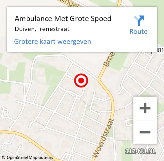 Locatie op kaart van de 112 melding: Ambulance Met Grote Spoed Naar Duiven, Irenestraat op 11 april 2022 17:11