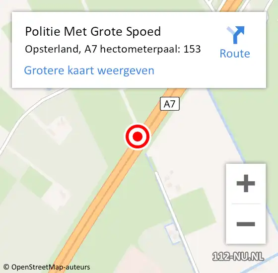 Locatie op kaart van de 112 melding: Politie Met Grote Spoed Naar Opsterland, A7 hectometerpaal: 153 op 11 april 2022 17:23