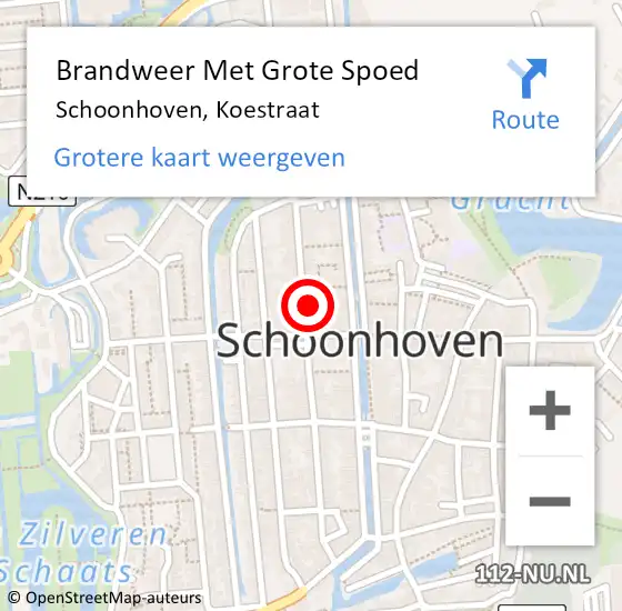 Locatie op kaart van de 112 melding: Brandweer Met Grote Spoed Naar Schoonhoven, Koestraat op 11 april 2022 17:33