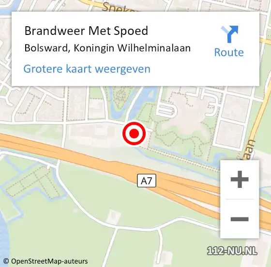 Locatie op kaart van de 112 melding: Brandweer Met Spoed Naar Bolsward, Koningin Wilhelminalaan op 11 april 2022 17:40