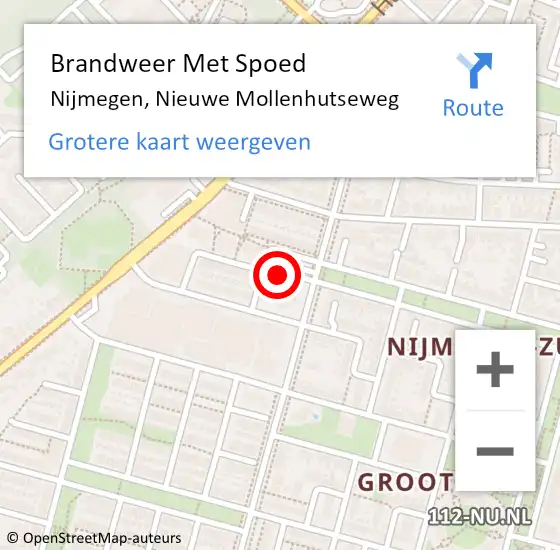 Locatie op kaart van de 112 melding: Brandweer Met Spoed Naar Nijmegen, Nieuwe Mollenhutseweg op 11 april 2022 18:02