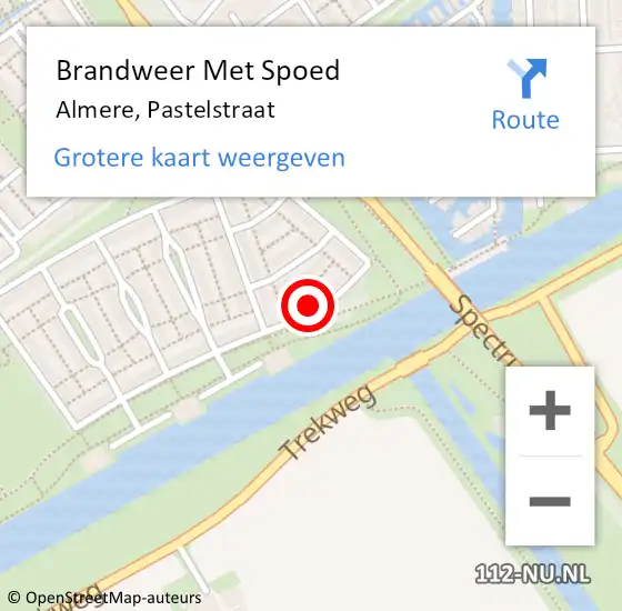 Locatie op kaart van de 112 melding: Brandweer Met Spoed Naar Almere, Pastelstraat op 11 april 2022 18:32