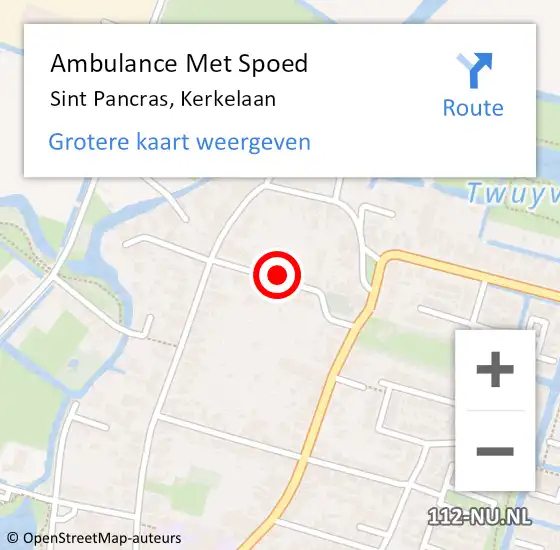 Locatie op kaart van de 112 melding: Ambulance Met Spoed Naar Sint Pancras, Kerkelaan op 11 april 2022 18:43