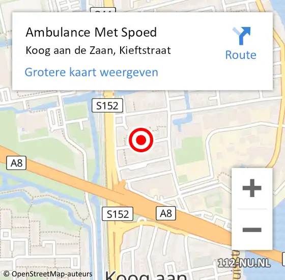 Locatie op kaart van de 112 melding: Ambulance Met Spoed Naar Koog aan de Zaan, Kieftstraat op 11 april 2022 19:05