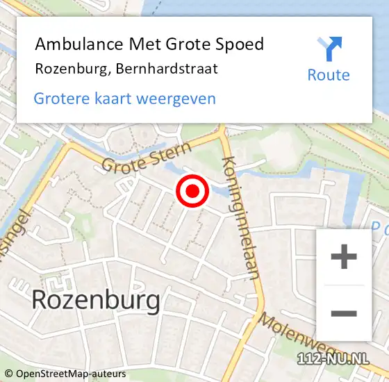 Locatie op kaart van de 112 melding: Ambulance Met Grote Spoed Naar Rozenburg, Bernhardstraat op 11 april 2022 19:17