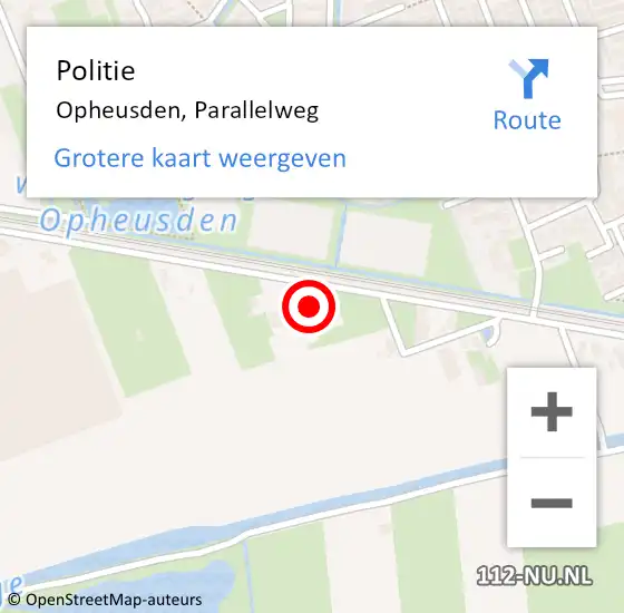 Locatie op kaart van de 112 melding: Politie Opheusden, Parallelweg op 11 april 2022 19:33