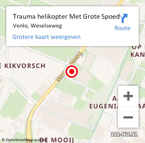 Locatie op kaart van de 112 melding: Trauma helikopter Met Grote Spoed Naar Venlo, Weselseweg op 11 april 2022 19:58