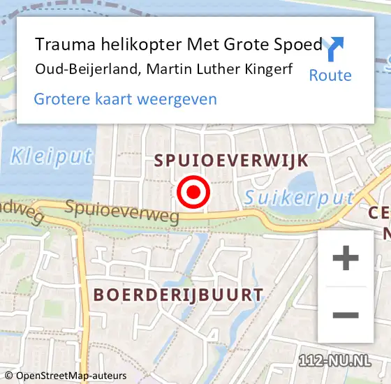 Locatie op kaart van de 112 melding: Trauma helikopter Met Grote Spoed Naar Oud-Beijerland, Martin Luther Kingerf op 11 april 2022 20:10