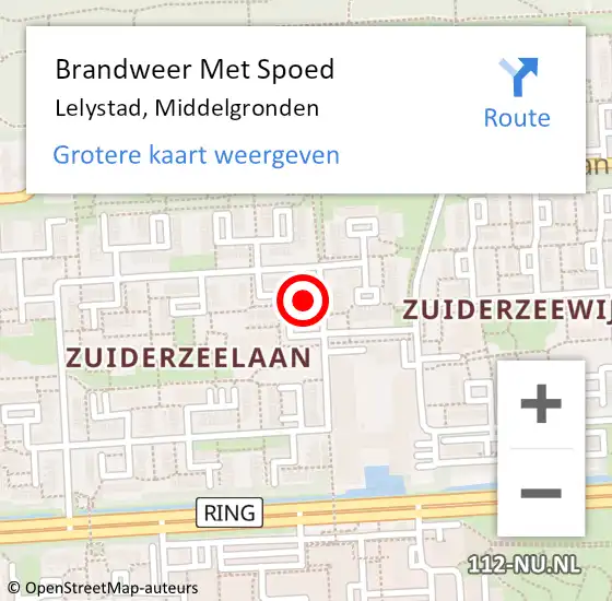 Locatie op kaart van de 112 melding: Brandweer Met Spoed Naar Lelystad, Middelgronden op 11 april 2022 20:12