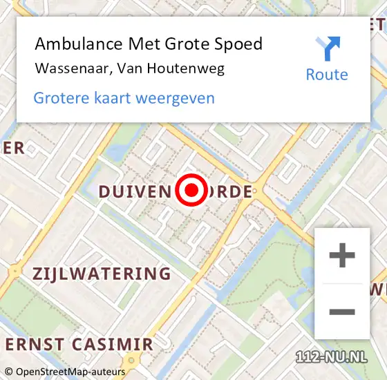 Locatie op kaart van de 112 melding: Ambulance Met Grote Spoed Naar Wassenaar, Van Houtenweg op 11 april 2022 21:07