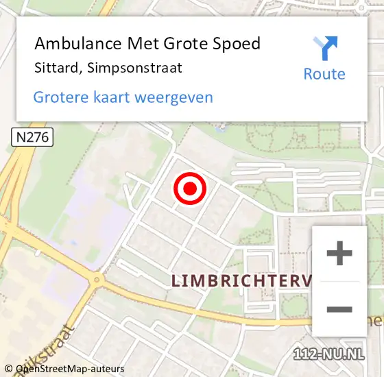 Locatie op kaart van de 112 melding: Ambulance Met Grote Spoed Naar Sittard, Simpsonstraat op 11 april 2022 21:16