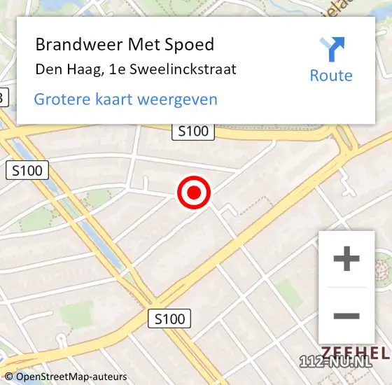 Locatie op kaart van de 112 melding: Brandweer Met Spoed Naar Den Haag, 1e Sweelinckstraat op 11 april 2022 21:23