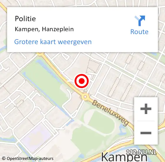 Locatie op kaart van de 112 melding: Politie Kampen, Hanzeplein op 11 april 2022 21:37