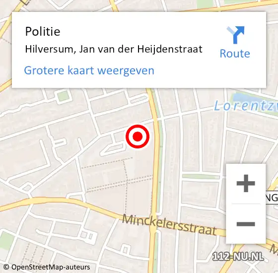 Locatie op kaart van de 112 melding: Politie Hilversum, Jan van der Heijdenstraat op 11 april 2022 22:13