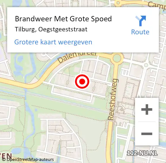 Locatie op kaart van de 112 melding: Brandweer Met Grote Spoed Naar Tilburg, Oegstgeeststraat op 11 april 2022 22:28