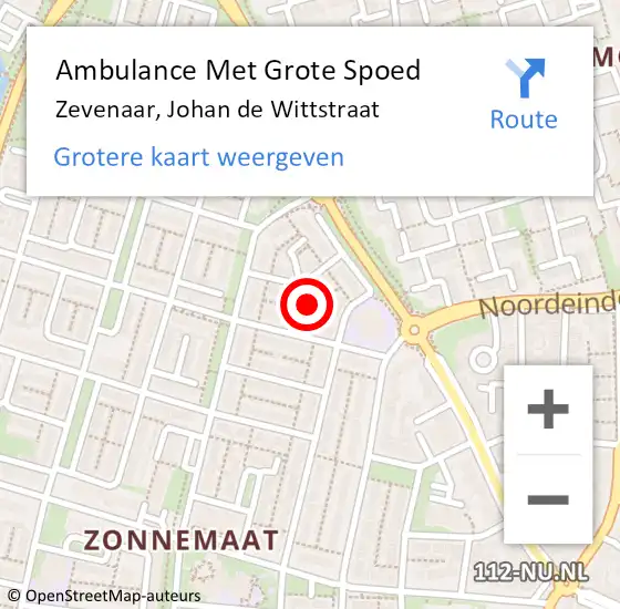 Locatie op kaart van de 112 melding: Ambulance Met Grote Spoed Naar Zevenaar, Johan de Wittstraat op 11 april 2022 22:35