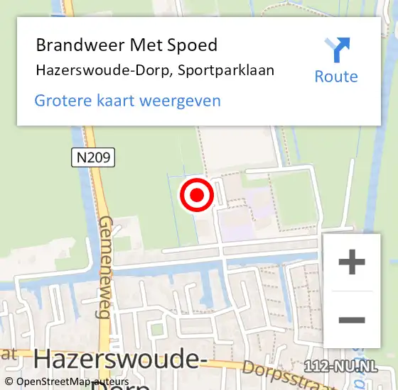 Locatie op kaart van de 112 melding: Brandweer Met Spoed Naar Hazerswoude-Dorp, Sportparklaan op 11 april 2022 22:47