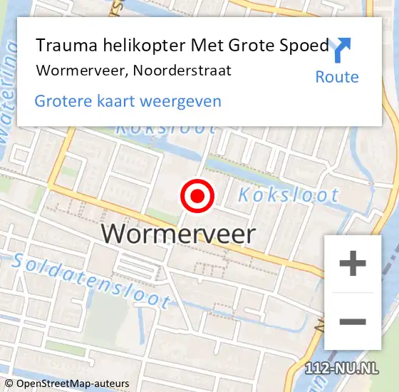 Locatie op kaart van de 112 melding: Trauma helikopter Met Grote Spoed Naar Wormerveer, Noorderstraat op 11 april 2022 22:55