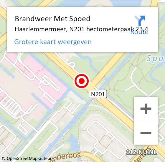 Locatie op kaart van de 112 melding: Brandweer Met Spoed Naar Haarlemmermeer, N201 hectometerpaal: 23,4 op 11 april 2022 23:31