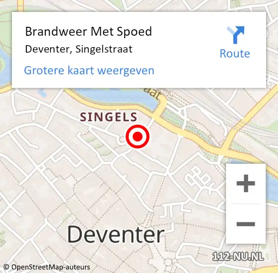 Locatie op kaart van de 112 melding: Brandweer Met Spoed Naar Deventer, Singelstraat op 12 april 2022 00:12