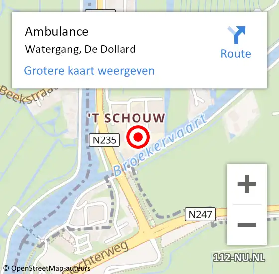 Locatie op kaart van de 112 melding: Ambulance Watergang, De Dollard op 12 april 2022 00:13