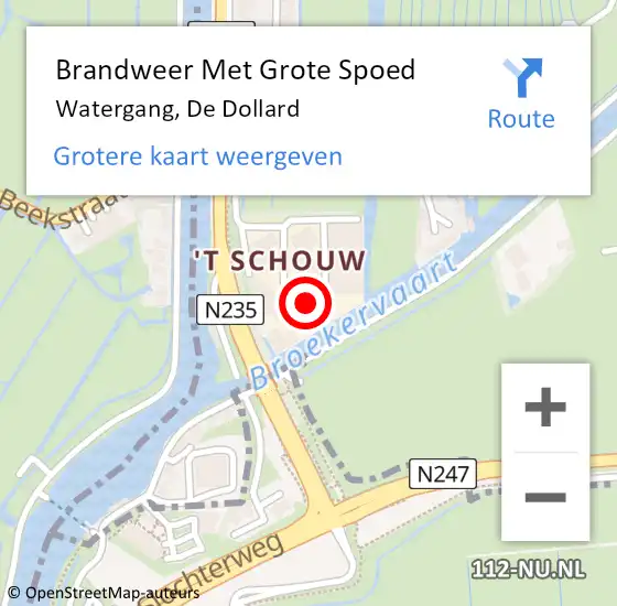 Locatie op kaart van de 112 melding: Brandweer Met Grote Spoed Naar Watergang, De Dollard op 12 april 2022 00:14