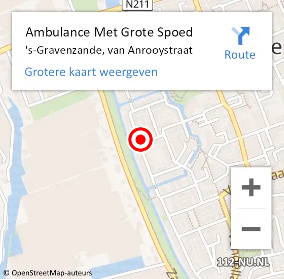 Locatie op kaart van de 112 melding: Ambulance Met Grote Spoed Naar 's-Gravenzande, van Anrooystraat op 12 april 2022 00:39