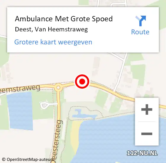 Locatie op kaart van de 112 melding: Ambulance Met Grote Spoed Naar Deest, Van Heemstraweg op 12 april 2022 01:12