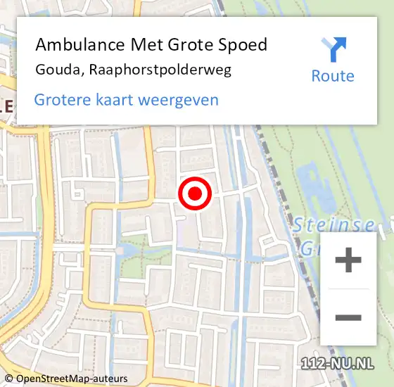 Locatie op kaart van de 112 melding: Ambulance Met Grote Spoed Naar Gouda, Raaphorstpolderweg op 12 april 2022 01:20